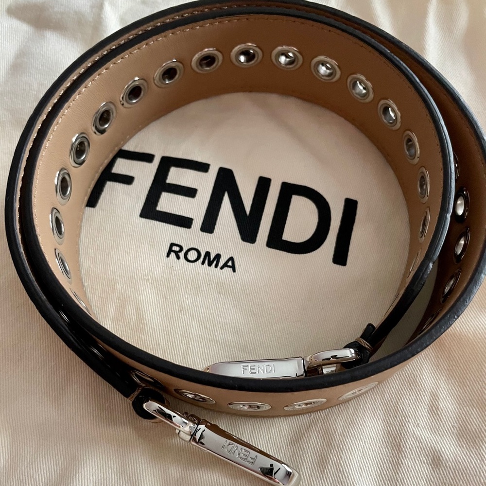 Fendi Floral Ribbon Bag Strap Tan Beige Leather